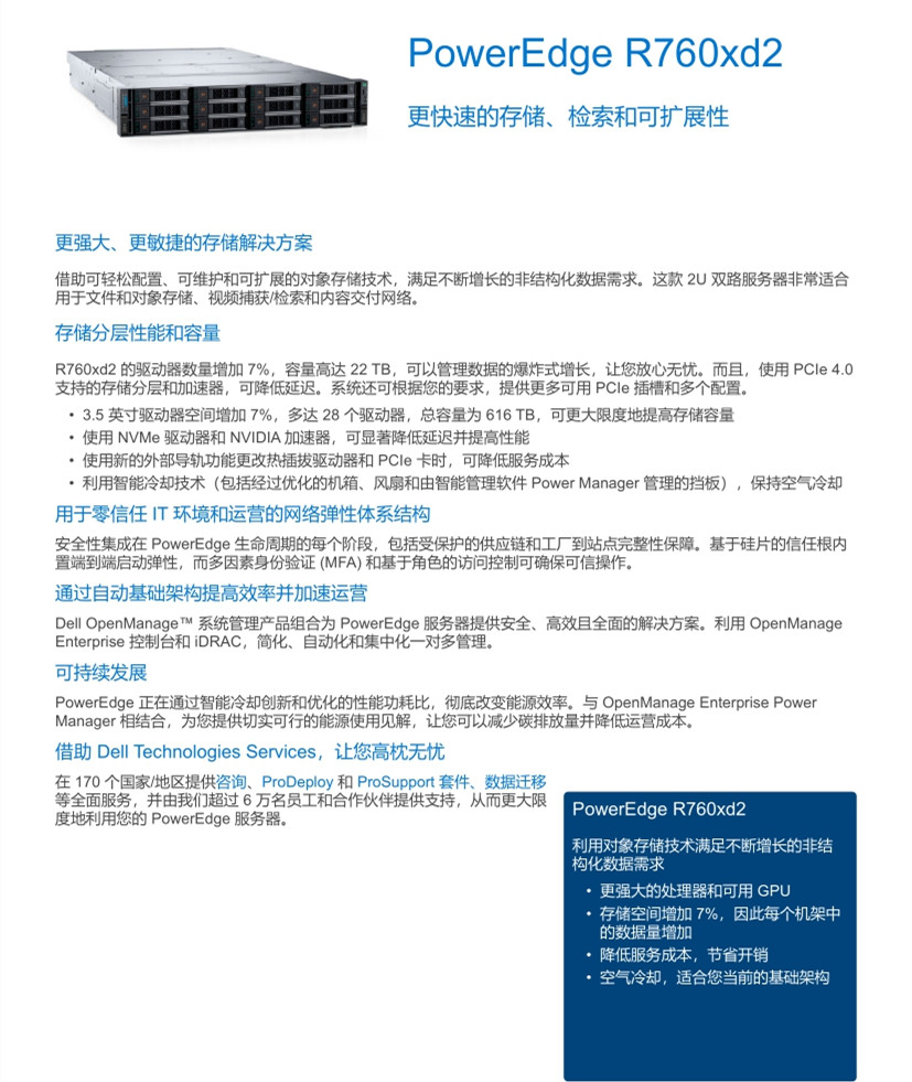  戴尔(DELL)PowerEdge R760XD2机架式2U双路服务器规格参数及报价价格 戴尔机架式服务器